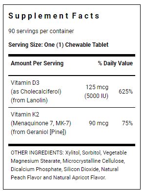 Vitamin D3 (5000 IU) w/ Vitamin K2 - 90ct
